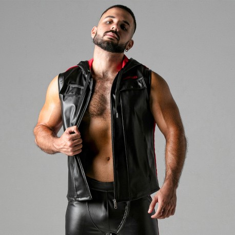 LEATHERETTE SLEEVELESS HOODY